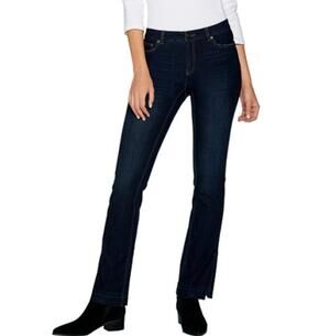G.I.L.I. Womens Straight Jeans 28W PETITE Dark Blue Released Hem Side Slit NWOT